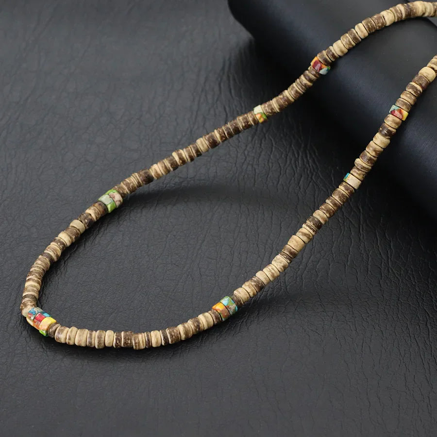Noter Men’s Natural Coconut Beads Necklace – 19-Inch Handmade Wooden Choker for Casual Jewelry & Gifts