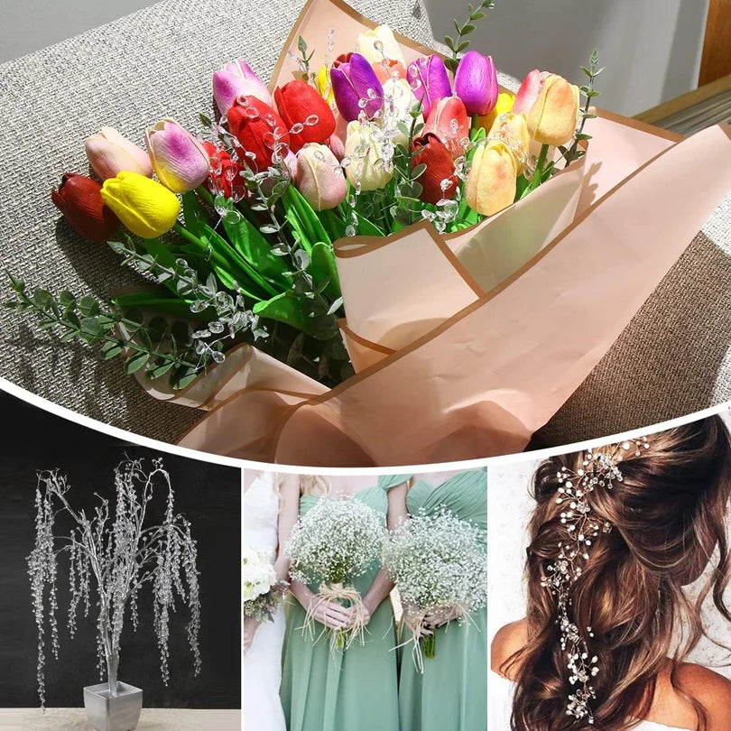Artificial White Crystal Acrylic Water Droplet – Handmade Christmas & Wedding Bridal Bouquet, Wreath, Hairpin DIY Decor Accessory