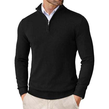 Men's Quarter Zip Sweater - Slim Fit Lightweight Mock Neck Knitted Pullover Casual Outdoor Streetwear Top