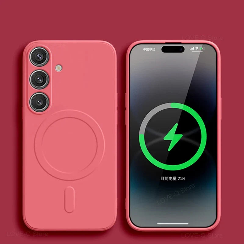 MagSafe Magnetic Silicone Case - Soft Wireless Charging Cover for Samsung Galaxy S26 S25 S24 S23 Ultra Plus FE