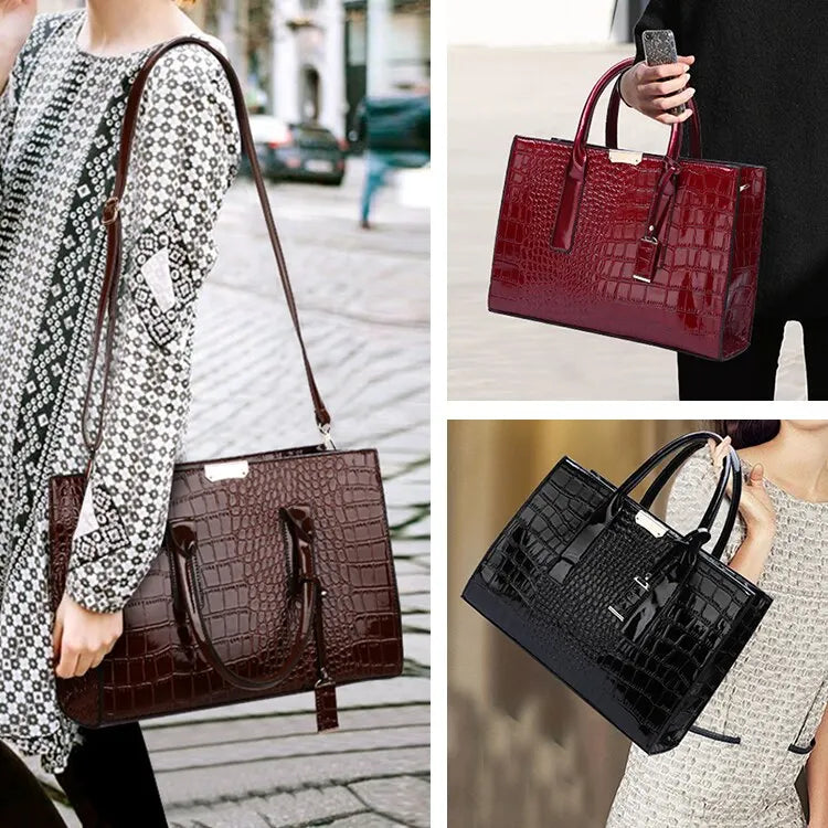 Luxury Vintage Crocodile Pattern Handbag – Women’s Large Leather Tote & Shoulder Bag
