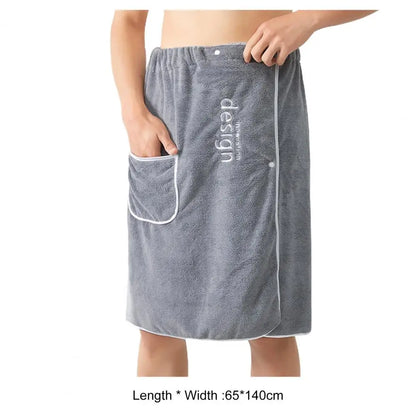 Men’s Quick Dry Grooming Towel - Secure Buckle Bath Wrap with Pocket for Gym, Spa, Sauna and Shower Use