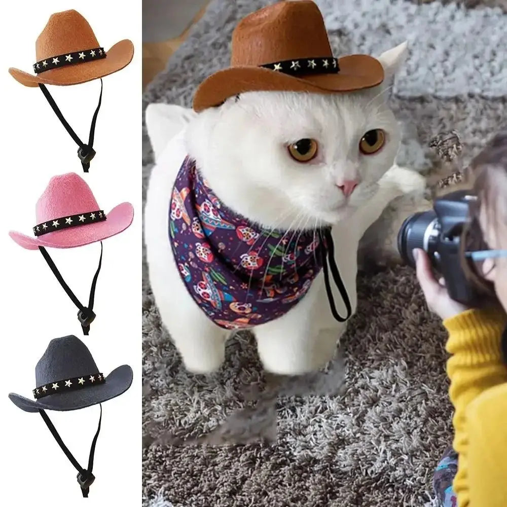 Adjustable Pet Cowboy Hat - Funny Outdoor Summer Dog & Cat Headwear Accessory