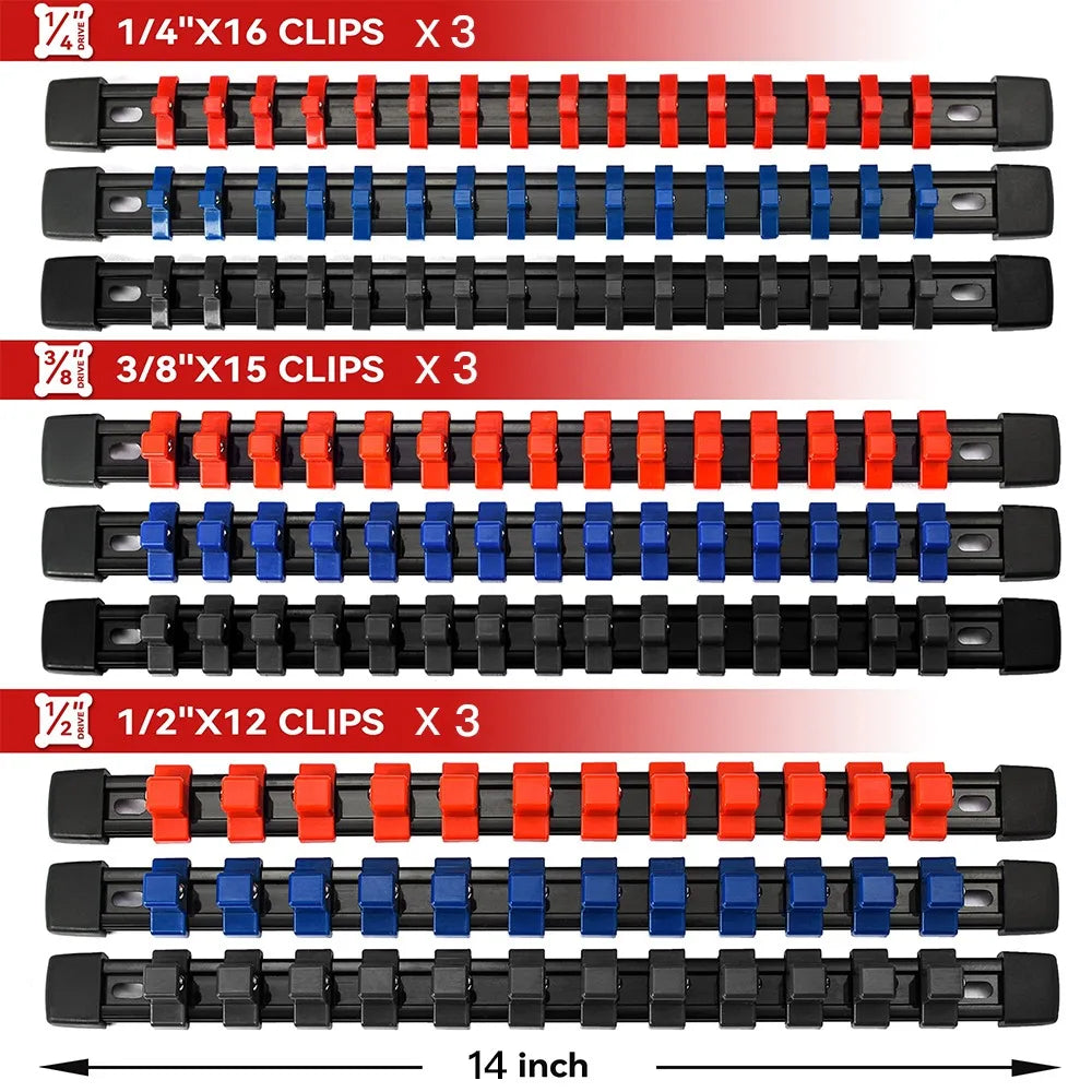Socket Organizer Set - 1/4 3/8 1/2 Inch Socket Holder Trays for Tool Box Drawers & Storage Rails