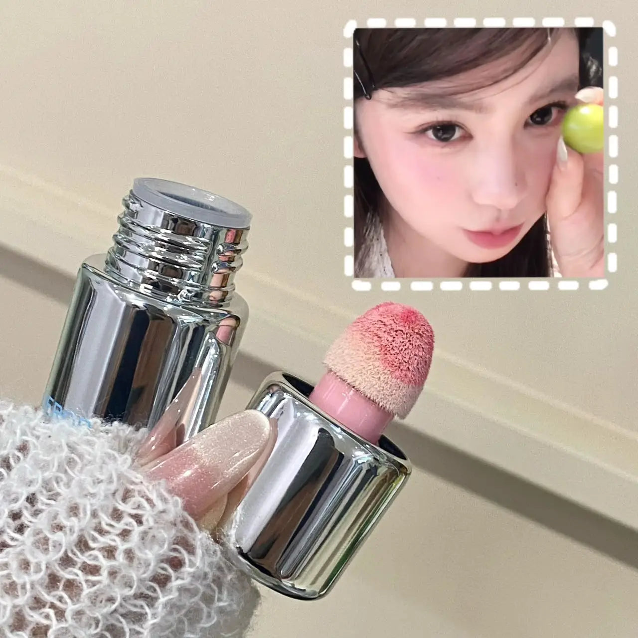 Matte Liquid Blush Cream - Low Saturation Water Light Cheek Makeup with Large Sponge Brush for Natural Rouge Look
