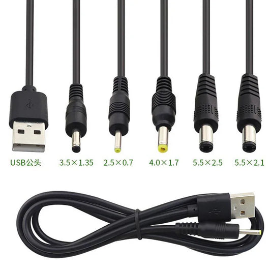 USB Type-A to DC Power Extension Cable 5V – Multi Size Connector (0.5M/2M) 3.5x1.35 / 4.0x1.7 / 5.5x2.1 / 5.5x2.5mm Male Plug Charging Supply Cable