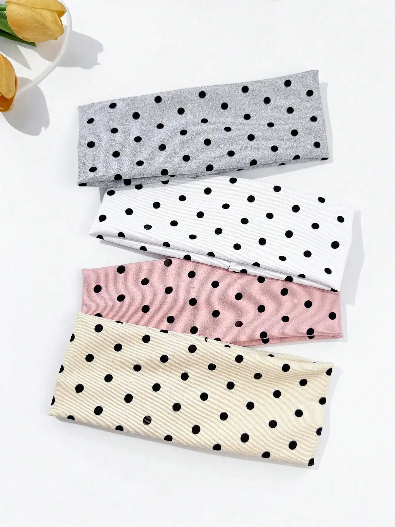 4-Piece Polka Dot Wide-Edge Headband Set - Elastic Hair Bands for Women, Makeup & Sports Use
