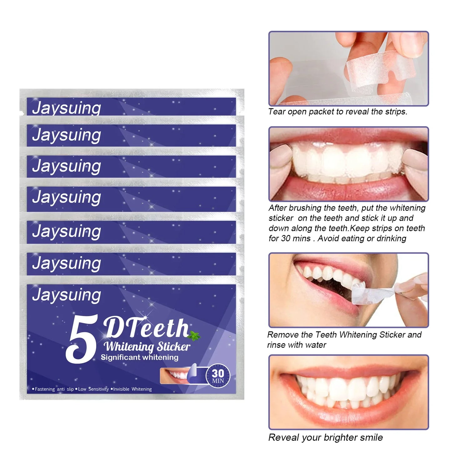 5D Whitening Teeth Stickers – 7/14 Pairs Gel Strips for Stain Removal, Dental Bleaching & Oral Hygiene Care