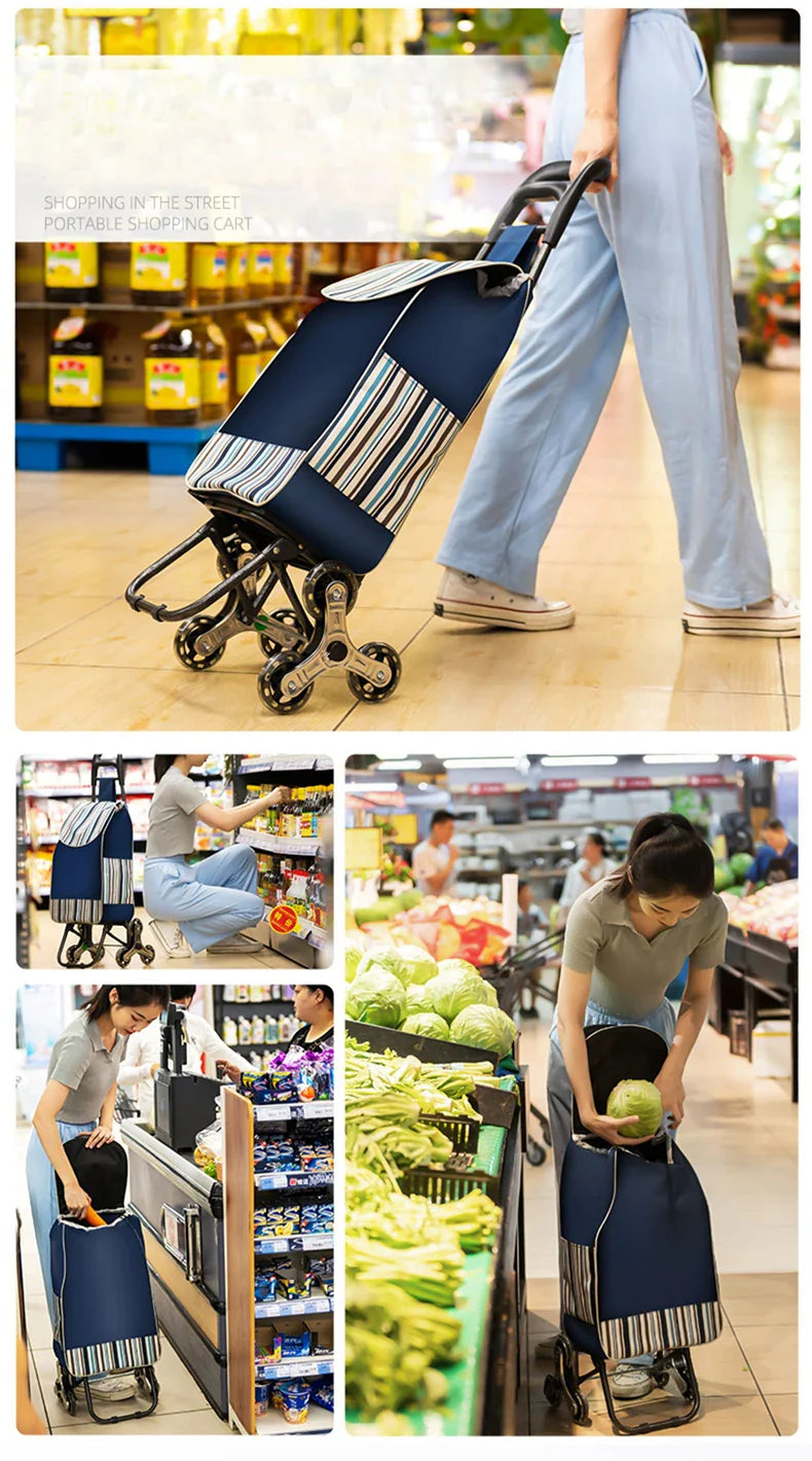 Lightweight Folding Grocery Shopping Trolley – Hand-Pull Stairs Climbing Cart for Household & Outdoor Travel