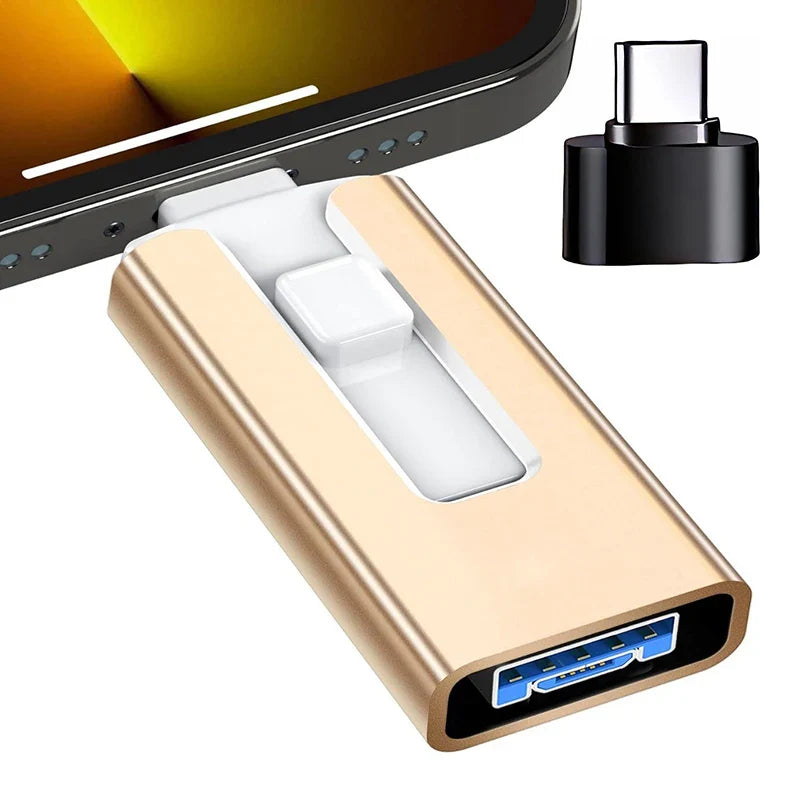 4-in-1 OTG USB Flash Drive – Type-C & Micro USB 3.0 Dual Purpose Memory Stick for Android & iPhone, Portable Mobile Storage Pen Drive