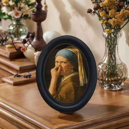 Mini Girl Wall Decor - Quirky Framed Funny Character Painting, Decorative Artwork