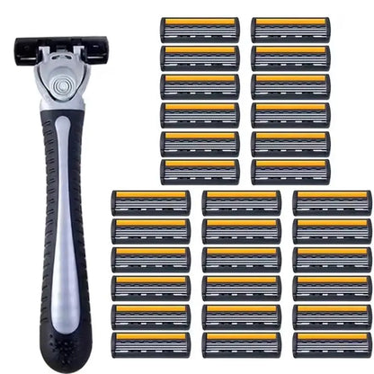 Men’s Reusable Safety Razor with Triple Blades – Anti-Slip Handle, Skin Guard, Travel Shaving Kit Variety Pack