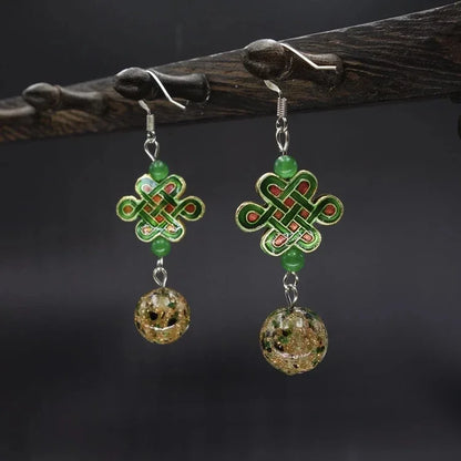 Vintage Flower Drop Earrings - Natural Stone Ethnic Jewelry for Women
