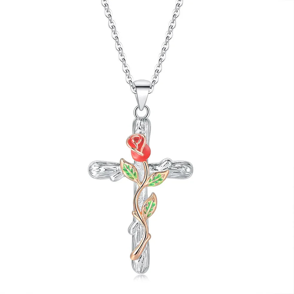 Heart Cross Pendant Necklace for Women – Double Color Aesthetic Choker Chain with Cross Design, Stainless Steel Christmas Gift Jewelry N231