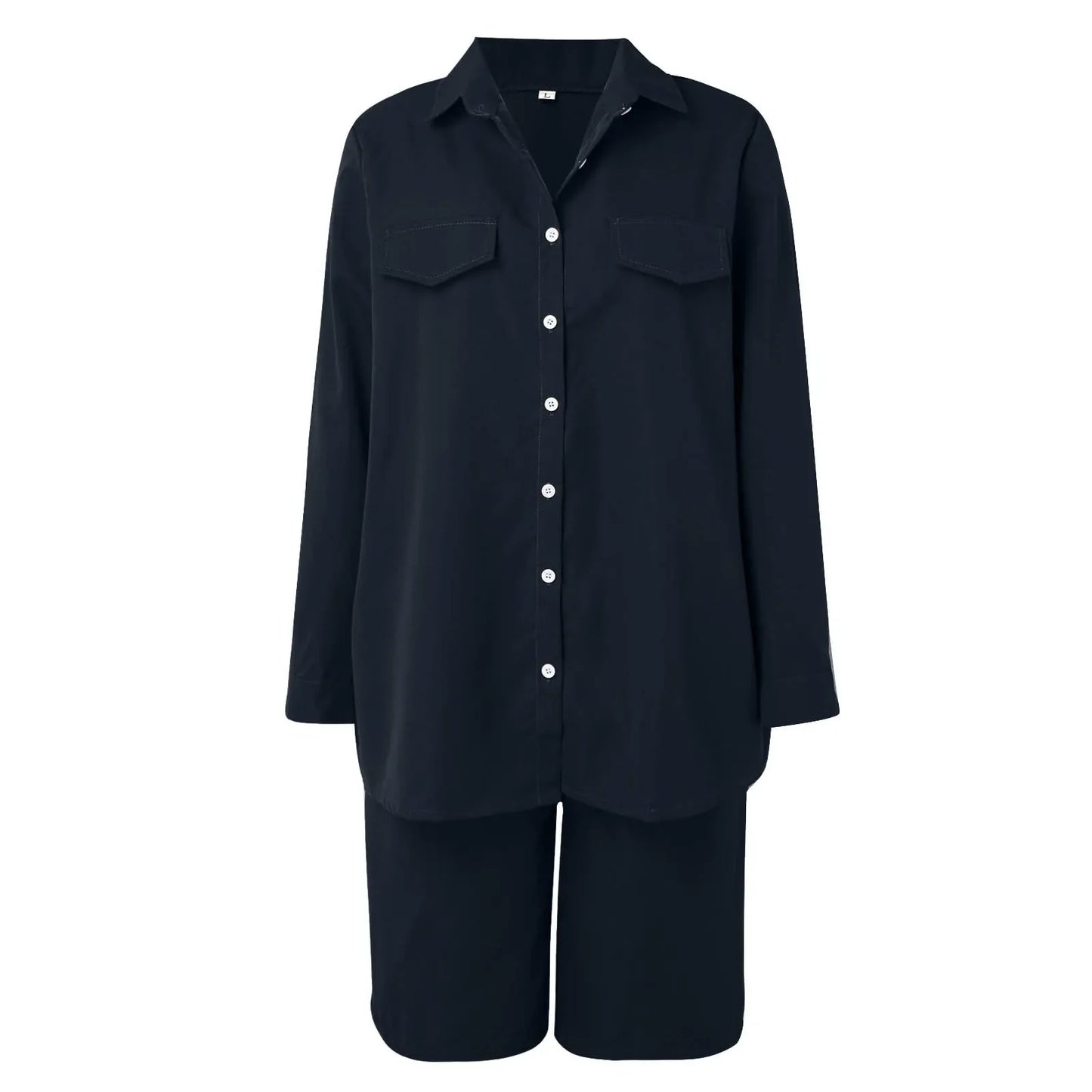 Women’s 2 Piece Summer Outfit Set - Solid Color Cardigan Shirt Top & Casual Shorts Matching Ensemble