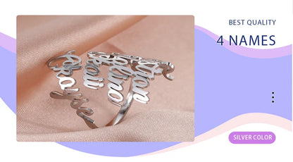 Custom Fishhook Double Name Finger Ring - Personalized Family & Couple Love Gift for Women & Men, Gold Stainless Steel Jewelry