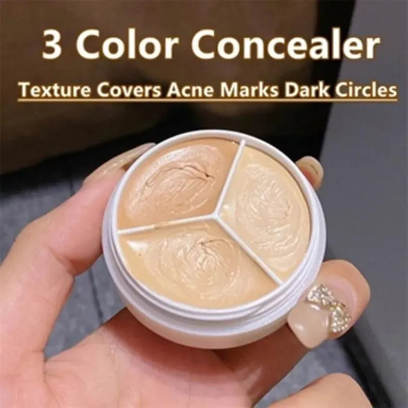 3-Color Concealer Palette - Professional Face Makeup Corrector for Dark Circles, Blemishes & Skin Tone Coverage
