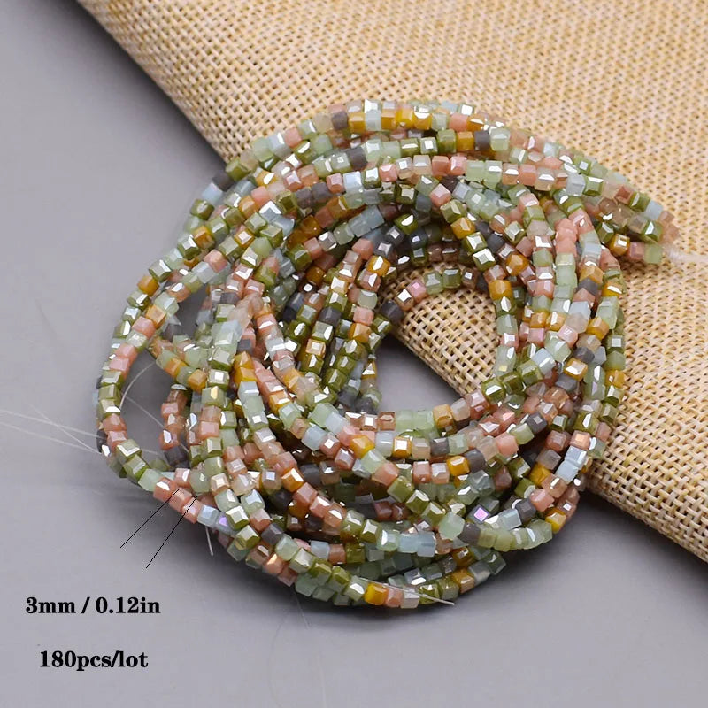 Pink Czech Glass Crystal Beads - 3mm 4mm 5mm Cube Square Candy Seed Beads for DIY Jewelry Making Charms