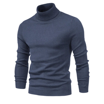 Men's Winter Turtleneck Sweater - Solid Color Warm Slim Fit High Neck Long Sleeve Casual Pullover Top