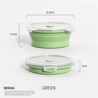 Collapsible Silicone Food Storage Container - Portable Lunch Box with Lid for Microwave & Freezer Use