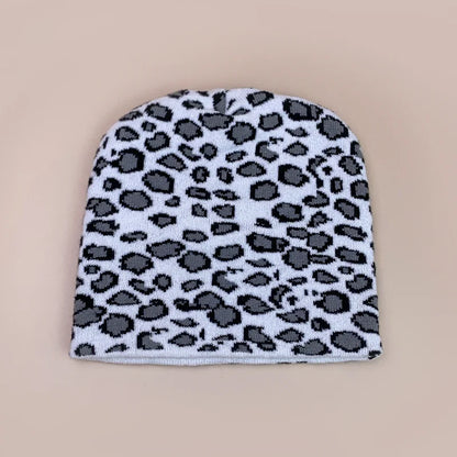 Retro Leopard Wool Knit Beanie - Warm Autumn Winter Hip Hop Y2K Street Fashion Hat