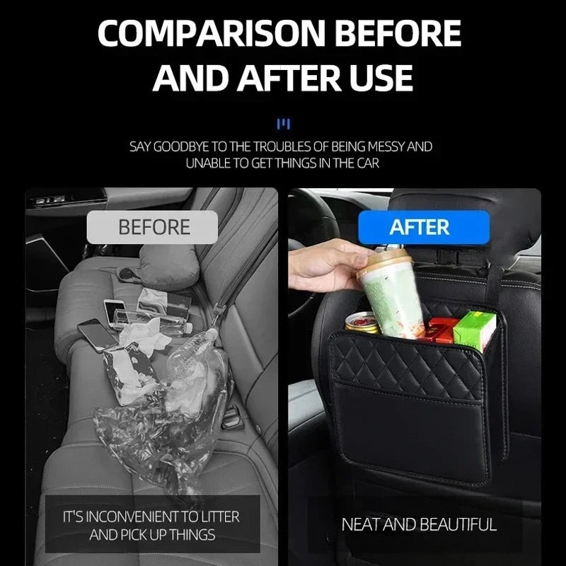 2024 Multi-Functional Car Seat Storage Bag – Leather Garbage & Storage Bag, Portable Trash Can for Most Car Models