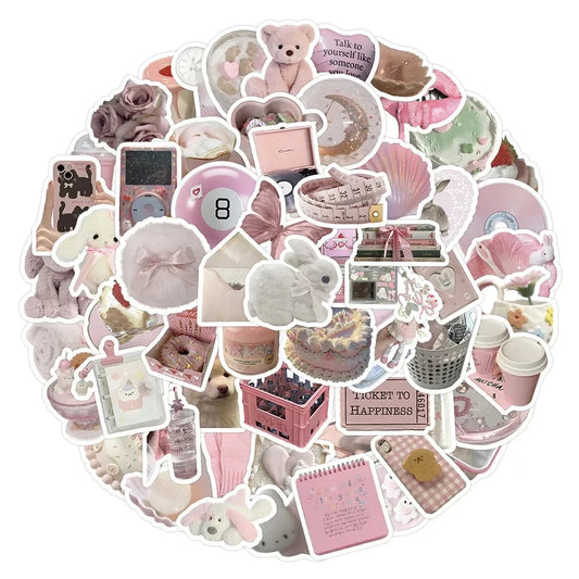 Cute Pink Cartoon Stickers - Aesthetic Decals for Laptop, Phone, Diary, Scrapbook and Kids DIY Crafts