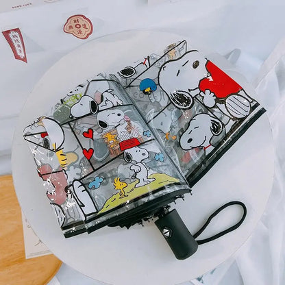 Snoopy Woodstock Folding Umbrella - Transparent Automatic Cartoon 3-Fold Rain Umbrella Gift