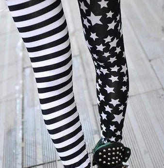 Women Star Print Elastic Jeggings – High Waist Stripe Cropped Pencil Leggings Fashion Skinny Pants L1071