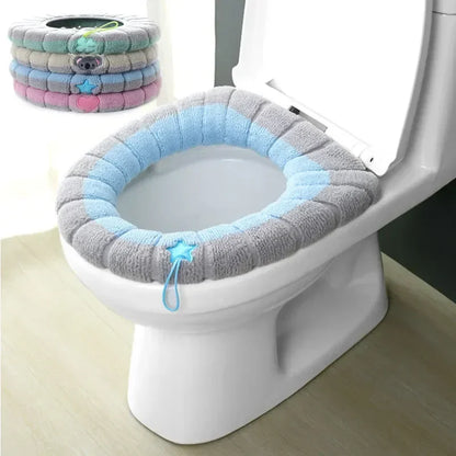 Winter Warm Toilet Seat Cover Mat | Thicker Soft Bathroom Toilet Pad Cushion with Handle | Washable Closestool Warmer Accessories
