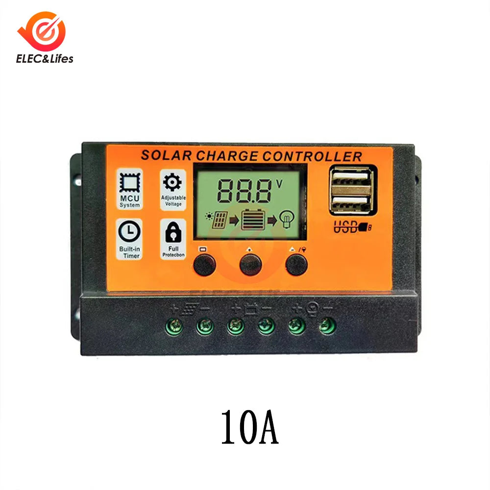 100A Solar Charge Controller - 12V/24V Adjustable LCD Display Solar Panel Battery Regulator with USB Port