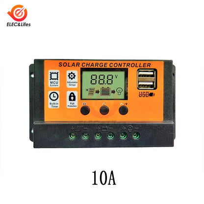 100A Solar Charge Controller - 12V/24V Adjustable LCD Display Solar Panel Battery Regulator with USB Port
