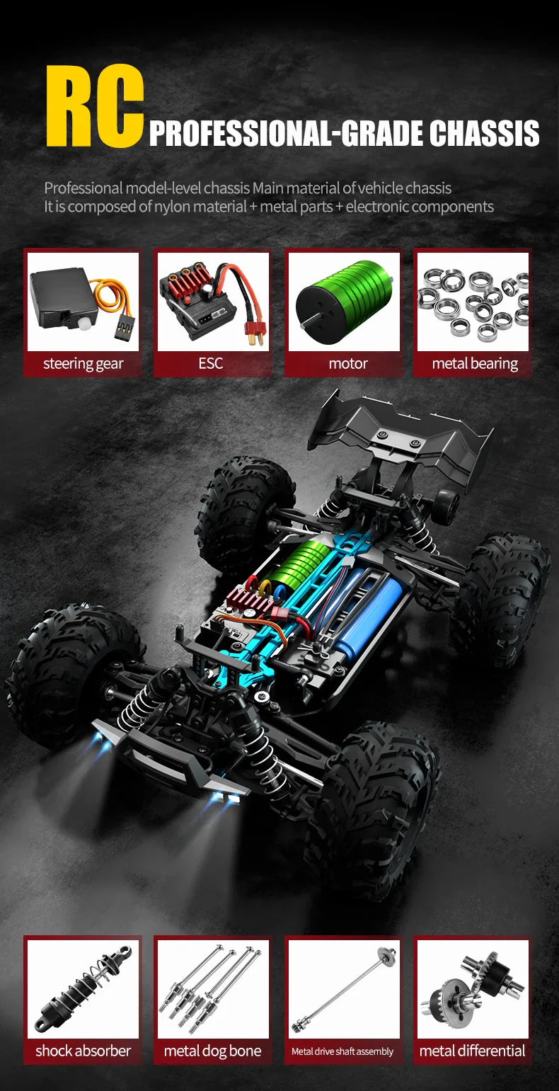 ZWN 1:16 4WD RC Monster Truck – 70KM/H High-Speed Drift Remote Control Car with LED for Kids, vs Wltoys 144001