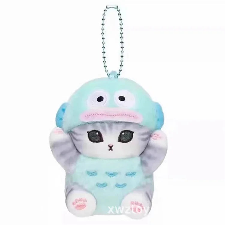 Hot Kawaii Plush Keychain Pendant — Mofusand Shark Cat & Cross-Dressing Hello Kitty/Kuromi Backpack Charm