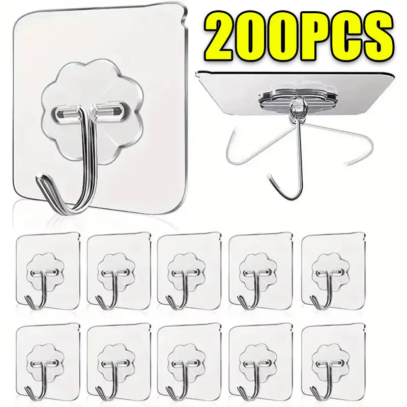 Transparent Heavy Duty Self-Adhesive Wall Hooks – Multi-Purpose Key & Towel Holder for Kitchen and Bathroom