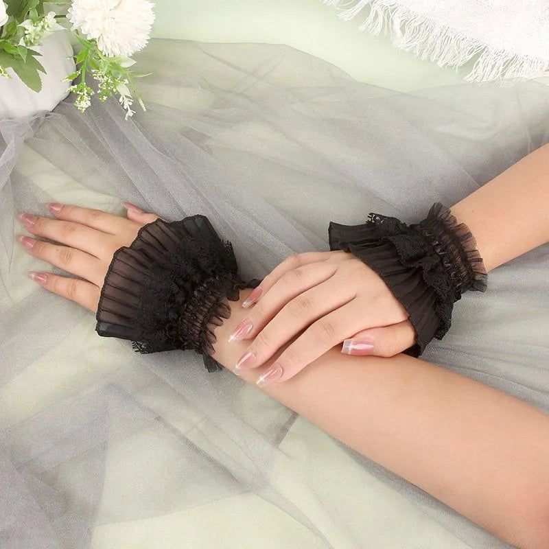 Gothic Lolita Lace Wrist Cuffs - Bowknot Maid Cosplay Accessories for Women & Girls