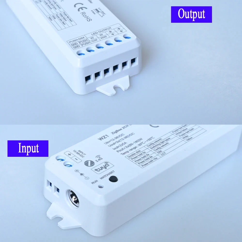 CENFAYA ZigBee & RF 2CH LED Controller - Smart DC 12V/24V Dimmer for CCT LED Strips with Remote Control