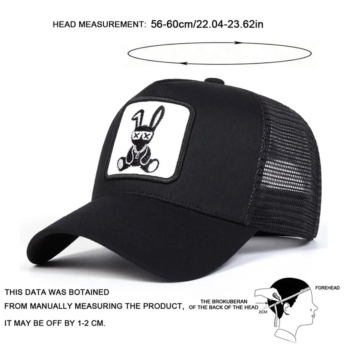 Cartoon Rabbit Embroidery Cap - Adjustable Mesh Baseball Hat with Sun Protection for Spring & Summer Outdoor Wear