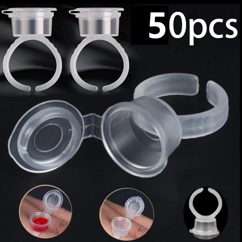 50pcs Disposable Tattoo Ink Ring Cups – Microblading & Permanent Makeup Pigment Caps for Eyebrow & Lip Tattoo Supplies Accessories