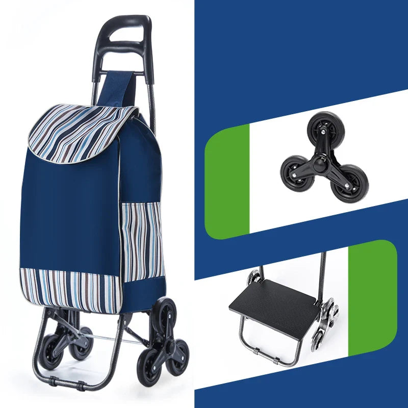 Lightweight Folding Grocery Shopping Trolley – Hand-Pull Stairs Climbing Cart for Household & Outdoor Travel
