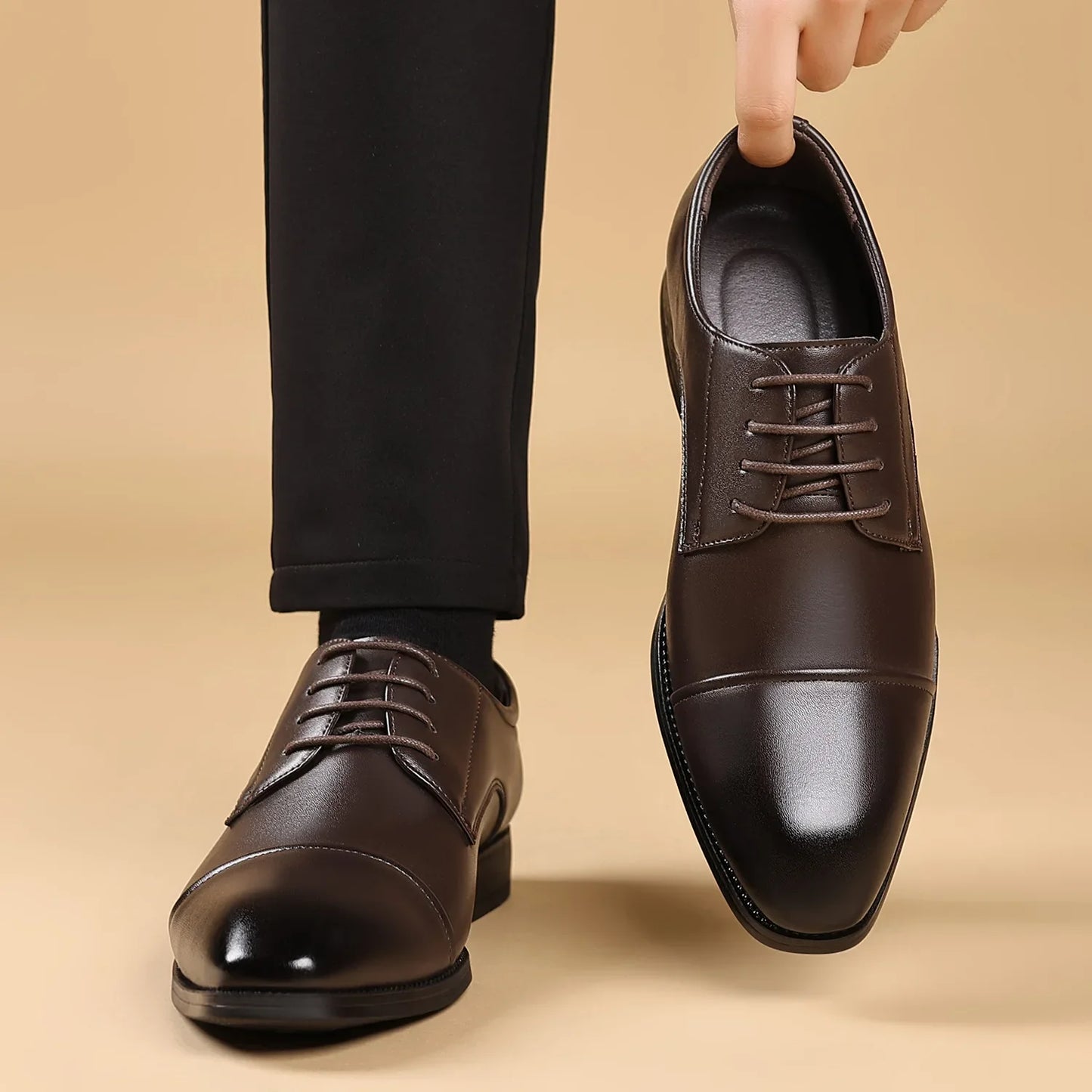 Men’s Classic Leather Oxford Shoes - Square Toe Three-Joint Business Office & Casual Dress Shoes