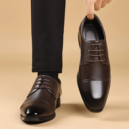 Men’s Classic Leather Oxford Shoes - Square Toe Three-Joint Business Office & Casual Dress Shoes