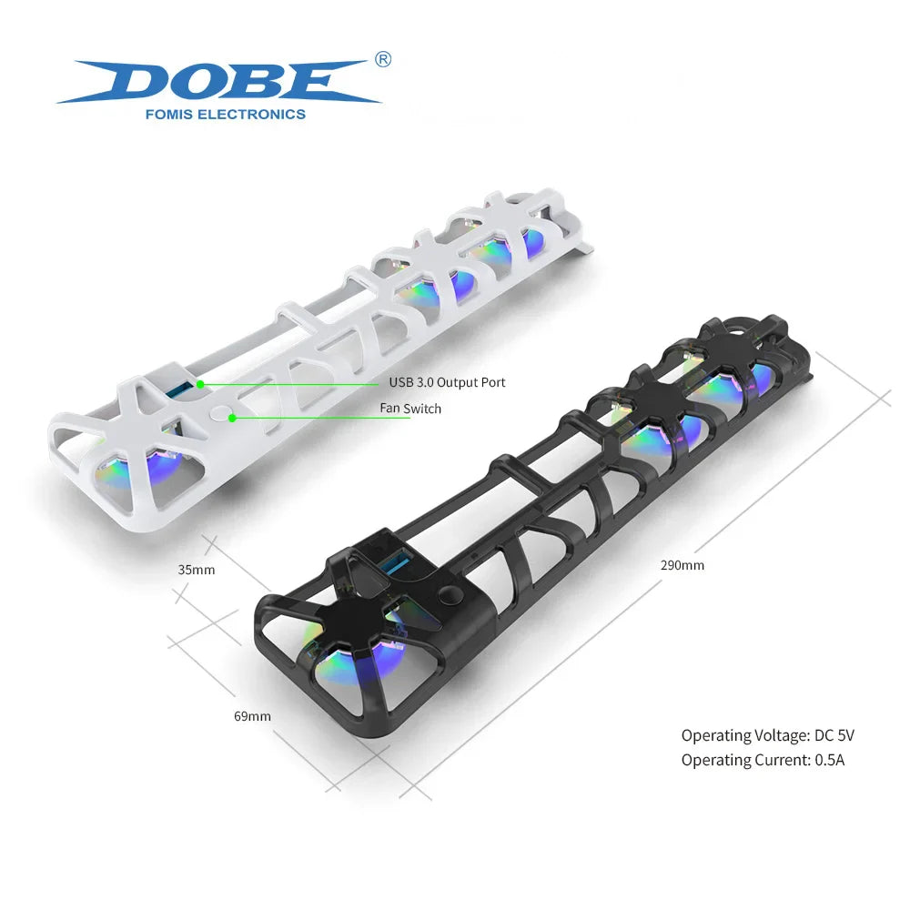 DOBE Cooling Fan for PS5 Slim – Disc & Digital Edition with RGB Lighting and USB 3.0 Port TP5-3538S