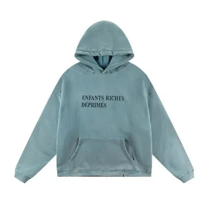 Washed Casual Hoodie Sweatshirt — Unisex Loose-Fit Street Style Crew Neck with Lip Print Letter Design, Vintage Comfortable Top