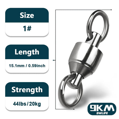 20-100 Pack Ball Bearing Fishing Swivels – Stainless Steel Solid Ring Connector for Freshwater & Saltwater Trolling, Bait & Lure