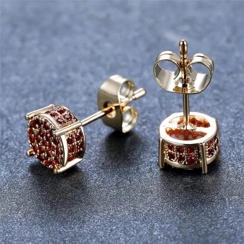 Austrian Crystal Round Stud Earrings - White Zircon Gold Tone Hip Hop Wedding Jewelry for Women