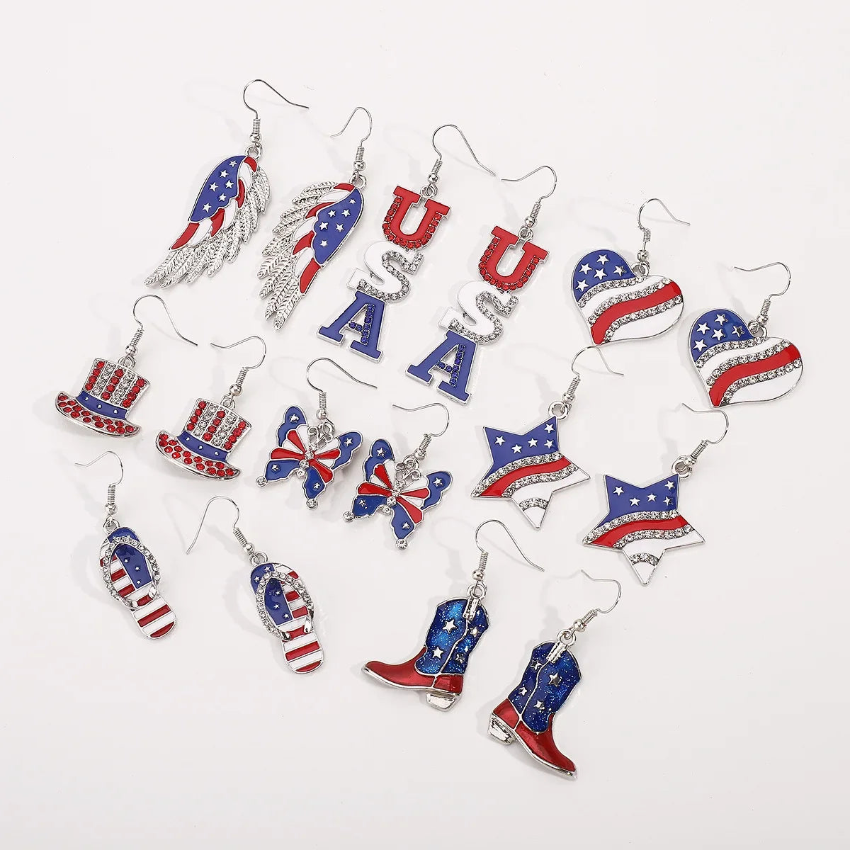 USA Flag Hat Wing Charms Earrings - Patriotic 4th of July Rainbow Flag Dangle Jewelry for Women & Girls
