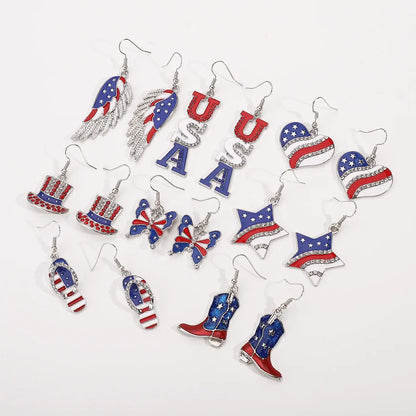 USA Flag Hat Wing Charms Earrings - Patriotic 4th of July Rainbow Flag Dangle Jewelry for Women & Girls