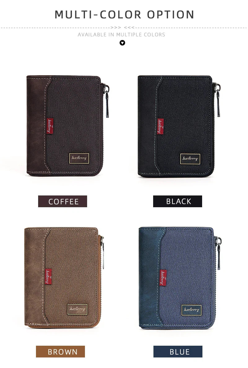 Baellerry RFID Short Men’s Wallet — Luxury Zipper Card Holder with Coin Pocket & Photo Slots