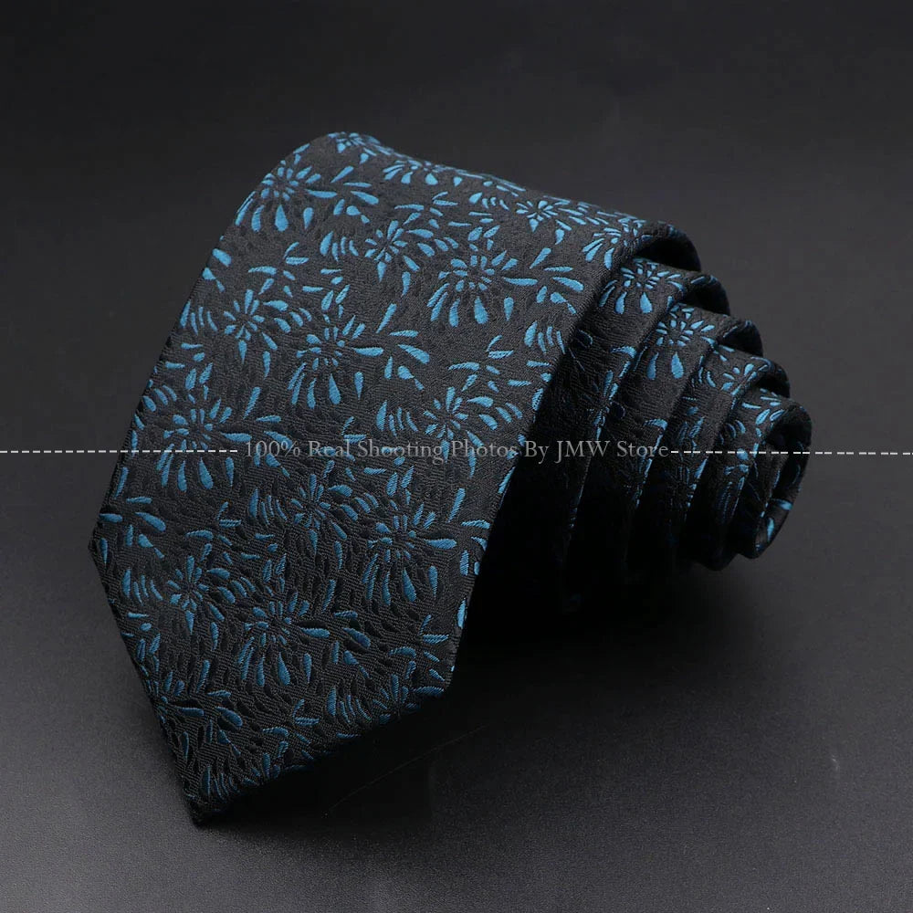 Men’s Wedding Floral Necktie - Wave Fireworks Meteor Flower Design Tie for Groom, Business & Formal Accessories Gift